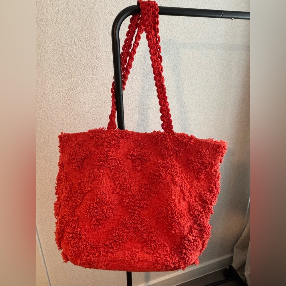 Anthropologie Vibrant Red Textured Tote
